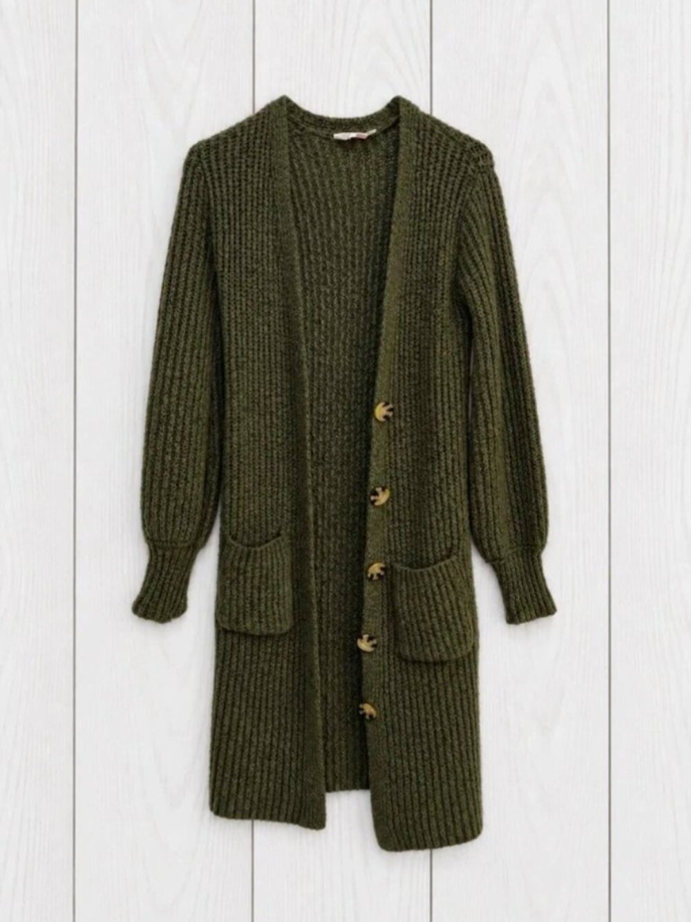 No Boundaries Green Knit Button Long Cardigan Sweater w/ Pockets Women's XS